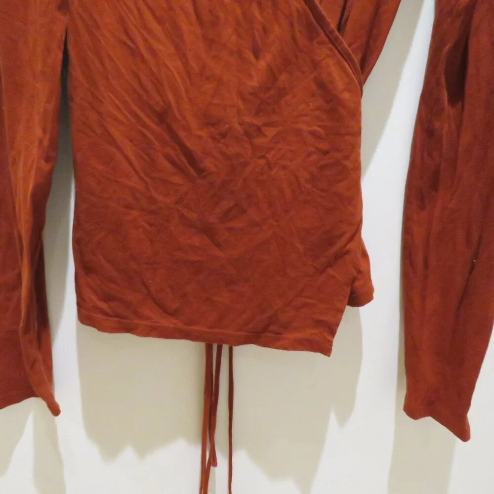 REBECCA TAYLOR Slim Wrap Blouse in Cayenne Fall Minimalist Office Cotton Alpaca - Picture 6 of 13
